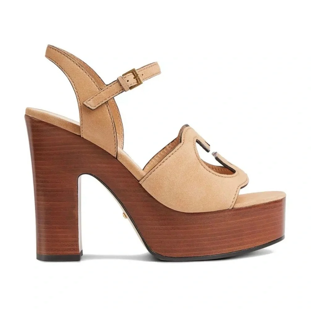 NEW Gucci Interlocking G Cut-Out Platform Sandals - Cuir Brown SIZE: EU39
(US 9) - Picture 2 of 14
